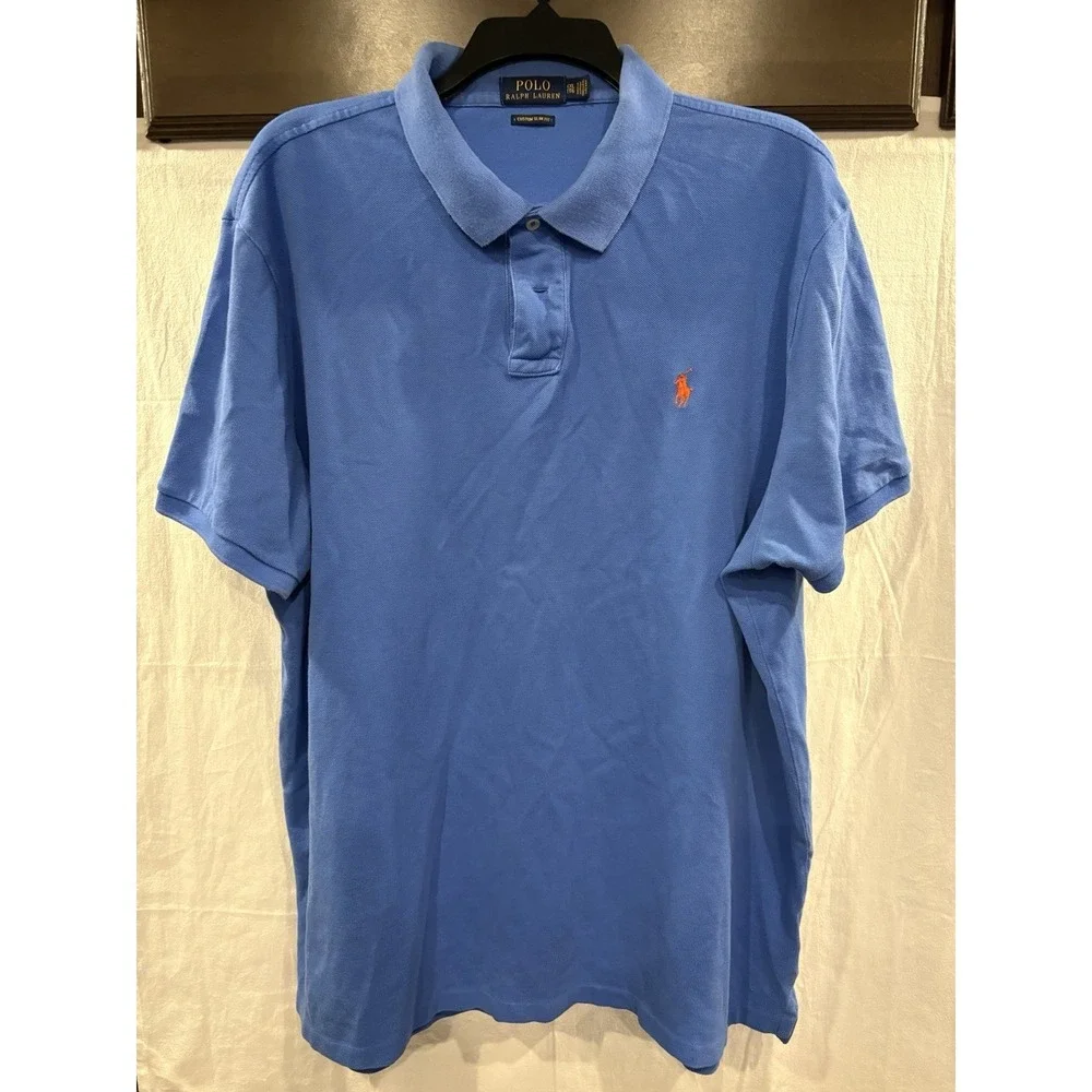 Polo Ralph Lauren Custom Slim Fit Polo Shirt Men's XXL Blue Orange Pony Cotton